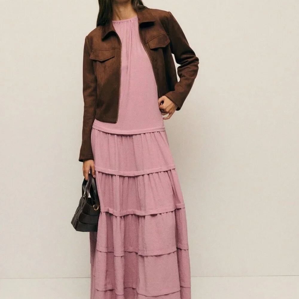 Rose Red Casual Women's Sleeveless High Neck Pleated Maxi Dress